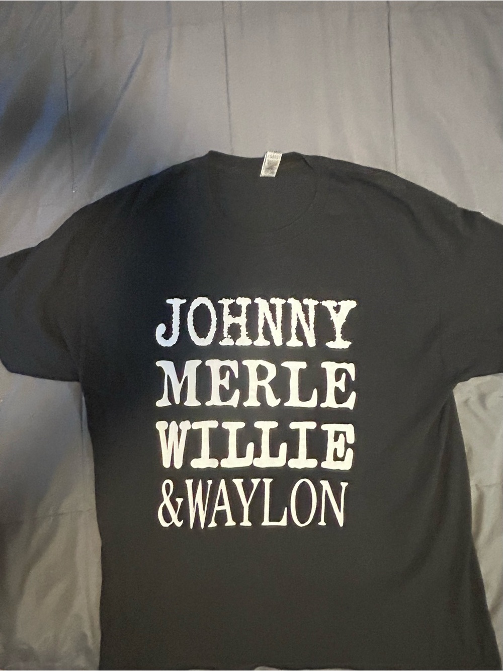 Black Graphic Tee with White Text - Johnny Merle Willie & Waylon